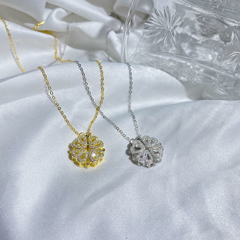 Naszyjnik z wisiorkiem w kształcie czterolistnej koniczyny i serca